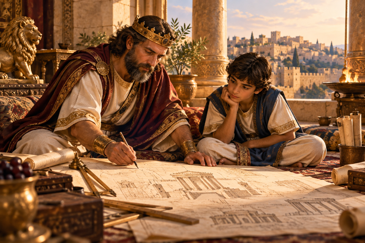 King David and his son Solomon drawing up the temple plans